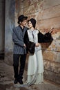 Retro styled fashion portrait of a young couple. Royalty Free Stock Photo