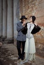 Retro styled fashion portrait of a young couple. Royalty Free Stock Photo