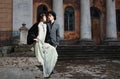 Retro styled fashion portrait of a young couple. Royalty Free Stock Photo