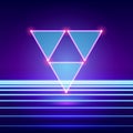 Retro styled futuristic landscape with triangles and shiny base