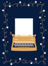 Retro Styled Golden Typewriter with Blank Sheet of Paper. Festive Vector Design. Greeting Card