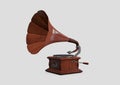 Retro styled gramophone isolated on a gray background. 3D rendering Royalty Free Stock Photo