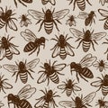 Retro styled honey bee seamless pattern or background