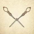 Ancient silver open scissors Royalty Free Stock Photo