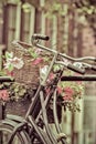 Retro styled image of Dutch bicycles in Amsterdam Royalty Free Stock Photo