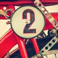 Retro styled image of the engine detail of a restored motorcycle Royalty Free Stock Photo