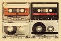 Retro styled image of four old audio compact cassettes