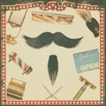 Retro styled image of a mustache with a set of barber shop supplies Royalty Free Stock Photo