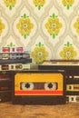 Retro styled image of vintage audio compact cassettes Royalty Free Stock Photo