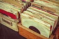 Retro styled image of vinyl lp records on a flee market Royalty Free Stock Photo