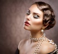 Retro Styled Makeup With Pearls Royalty Free Stock Photo