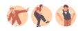 Retro styled man character dancing step, twist, swing or charleston at traditional funky disco party