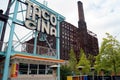 Retro-styled neon snack vendor sign, in the Domino Park, Williamsburg, Brooklyn, NY, USA