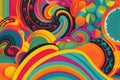 retro-styled poster featuring vibrant colors and psychedelic patterns