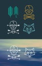 Retro styled trendy vector emblems. Fox, Skull, Arrows and Trees Logo.
