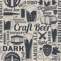 Retro styled typographic vector beer seamless pattern or backgro