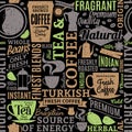 Retro styled typographic vector coffee and tea seamless pattern Royalty Free Stock Photo