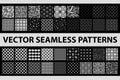 Retro styled vector seamless pattern pack: abstract, vintage, technology and geometric. 36 black and white elements