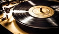 Retro-Styled Vinyl Record Player Spinning Melody on Close-up Turntable Royalty Free Stock Photo