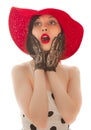 Retro-styled woman in red hat Royalty Free Stock Photo