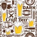 Retro styled typographic vector beer seamless pattern or backgro