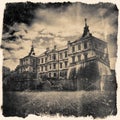 Retro stylized in black and white colors Pidhirtsi Castle, villa Royalty Free Stock Photo