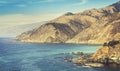 Retro stylized California coastline along Pacific Coast Highway