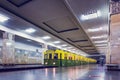 Retro subway train of A series stands by the platform. Trains of A series were made from 1934 yy Royalty Free Stock Photo