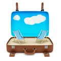 Retro suitcase with 2 deckchairs