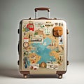 Retro suitcases covered with travel labels time synthesis stick figur Generative AI