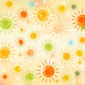 Retro summer background with motley suns