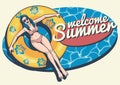 Retro summer girl in the pool Royalty Free Stock Photo