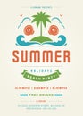 Retro Summer Holidays Beach Party Poster or Flyer Design Template Royalty Free Stock Photo