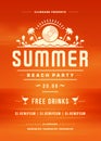 Retro Summer Holidays Beach Party Poster or Flyer Design Template Royalty Free Stock Photo