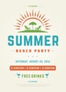 Retro Summer Holidays Beach Party Poster or Flyer Design Template Royalty Free Stock Photo