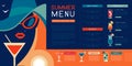 Retro summer restaurant cocktail menu design with lady in hat with martini glass. Royalty Free Stock Photo