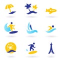 Retro summer, travel and water sports icons Royalty Free Stock Photo