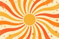 Retro sun background with pattern of groovy rays. Sunburst abstract poster with wavy psychedelic design. Vintage summer