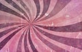 Retro sunburst background in groovy hippy design, old vintage grunge texture on pink and purple striped pattern, swirl spiral star