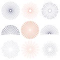 Retro sunburst, radiant and colored set. Royalty Free Stock Photo