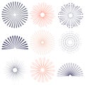 Retro sunburst, radiant and colored set. Royalty Free Stock Photo