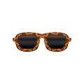 Retro sunglasses with black lenses and frame with leopard pattern. Protective eyewear. Flat vector sticker for photo