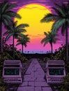 Retro Sunset Computerscape Royalty Free Stock Photo