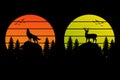 Night moon deer t-shirt design retro sunset