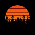 Retro Sunset pine tree background