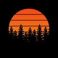 Retro Sunset pine tree background Royalty Free Stock Photo