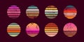 Retro Sunsets Collection In 80-90s Style With Grunge Texture