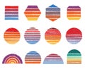 Retro sunsets shapes. Vintage 90s lines, retro stripe grunge gradient backgrounds vector set