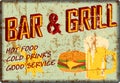 Retro super grungy old bar and grill diner sign, american vintage style vector Royalty Free Stock Photo