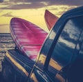 Retro Surf Boards In Truck Royalty Free Stock Photo